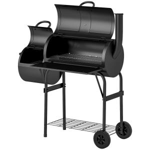 Kolgrill BBQ Rökare med Lock Svart av Stål för Trädgård och Camping Mobil Grillvagn med Termometer 109 x 60 x 120 cm