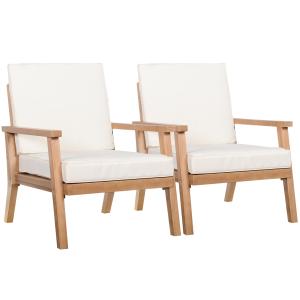 Trädgårdsstolar i Trä 2-Pack, Bekväma Utestolar med Dynor, Klassisk Design för Balkong och Trädgård, Natur, 66 x 77,5 x 74,5 cm