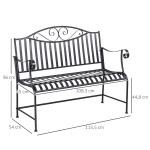Trädgårdsbänk i Metall för 2 Personer, Robust Parkbänk med Ryggstöd, Väderbeständig Sittplats för Trädgård, Grå, 155 x 54 x 96 cm, 220 kg