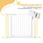 Dörrgrind utan Borrning, Justerbar 75–96 cm, Enhandsöppning, Auto-close, Metall, Vit