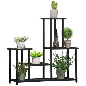 Blomtrappa i Metall med 4 Våningar, Dekorativ Växthylla för Balkong och Trädgård, Platsbesparande Blomställning, Svart, 91 x 25 x 83 cm