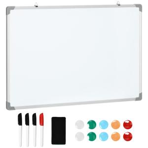 Whiteboard, Magnettavla, med Tillbehör, 4 Pennor, 1 Svamp, 10 Magneter, Vit + Silver