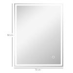 Badrumsspegel med LED-belysning och Memory-funktion för Väggmontering Ergonomisk och Elegant Silver Glas med 3 Ljusfärger 90 x 70 cm