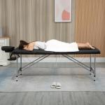 Hopfällbar Massagebänk 2-Zon, Professionell Behandlingsbänk med Justerbar Höjd, Portabel Bänk för Spa och Salong, Svart, 130 kg