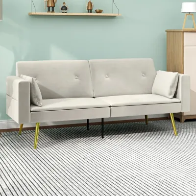 Bäddsoffa Soffa med Ryggstöd Beige av Tyg Vadderad 2-Sits