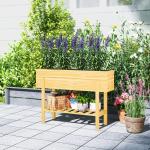 Upphöjd Bädd Med Hylla, Upphöjd Örtbädd Med Dräneringshål, Växtlåda İ Trä, Väderbeständig Grönsaksbädd, Trädgårdsbädd, Växtbädd För Trädgård, Balkong, 100 X 30 X 70,5 Cm Naturligt Trä