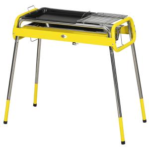 Kolgrill BBQ Grill Silver av Rostfritt Stål för Camping Fällbar med 2 Grillställ och Grillplatta Avtagbar Kolbricka