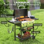 Gasgrill BBQ Grill med 4 Huvudbrännare, 1 Sidobrännare och 1 Värmeplatta, Svart, 135x55x103 cm