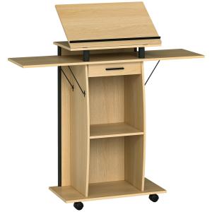 Rullande Talarstol med Vikbara Sidovingar, Laptopbord med Låda och Hyllor, Eklook