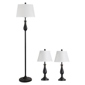 Set med 3 Lampor Vintage Bordslampa Metall PS Polyester och Bomull E27 Bordslampa Ø38 X 158 Cm Golvlampa Ø30 X 62 Cm