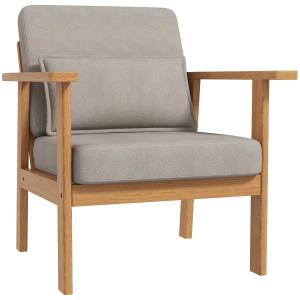 Klädd Stol Accentstol Grå av Tyg och Trä för Vardagsrum och Sovrum Bekväm Stol med Armstöd Moderna Träben 70 x 72 x 76 cm
