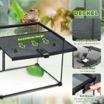Glasterrarium för Reptiler, Rymlig Matningslåda med Metallnät, Säkert Hem för Reptiluppfödning, Transparent, 50 x 30 x 35 cm