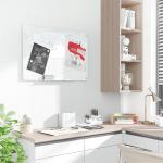Whiteboard Magnettavla Vit av Glas och Metall för Väggmontering med 4 Pennor och 6 Magneter Staffli Glastavla 90 x 60 cm