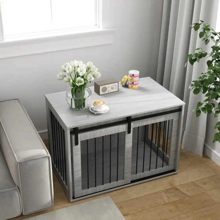 Hundbur Hundkennel Grå av Metall för Stora 98 x 58 x 61 cm