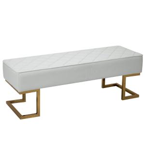 Elegant Sittbänk med Förvaring, Stoppad Bänk i Konstläder med Guldiga Ben, Lyxig Inredningsdetalj för Sovrum och Hall, Vit/Guld, 120 x 43 x 42 cm