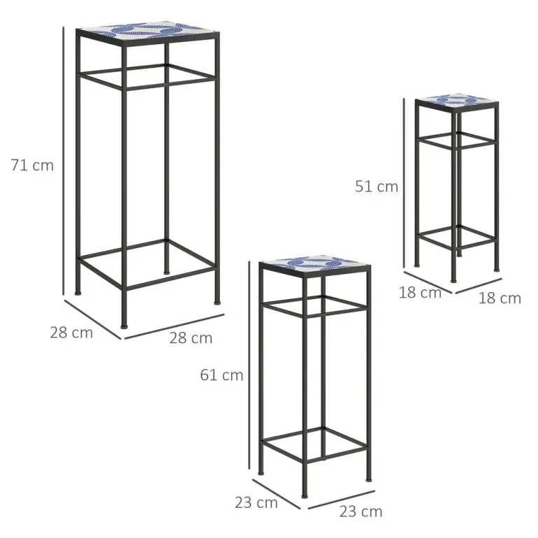 Växtställ Blomsterställ Set 3 Blå Vit av Metall 71 cm