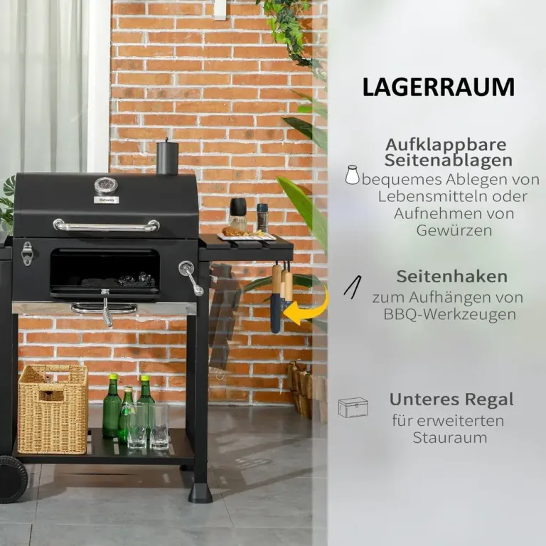 Kolgrill Campinggrill Svart av Rostfritt Stål Grillvagn