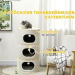 Skraptunna Klösmöbel Beige Krämvit av Sisal för Katter upp till 6 kg med 3 Grottor och Lekbollar 100 cm