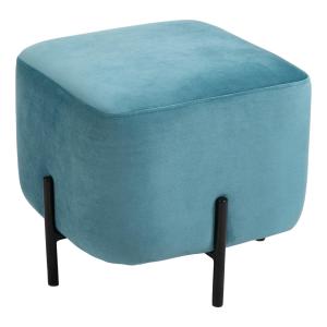 Fotpall i Sammet med Guldiga Ben, Rund Sittpuff för Vardagsrum och Sovrum, Elegant Inredningsdetalj, Turkos, 44,5 x 44,5 x 41,5 cm