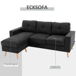 Hörnsoffa L-Form Soffa Svart av Tyg med Linnelook för Vardagsrum 3-Sits Soffa med Schäslong Modern Design