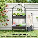 Blomställer Husform Svart Metall för Trädgård och Balkong med 2 Hyllor och Krokar Dekorativ 150 cm