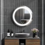 Kleankin Badrumsspegel LED Spegel Silver av Glas för Modernt Badrum Rund Spegel med Touchfunktion och Anti-Fog Ø 50 cm