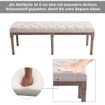Klädd Bänk Lounge Pall Vintage med Knappar Linne och Trä för Vardagsrum och Hall Beige 142 X 47 X 51 Cm