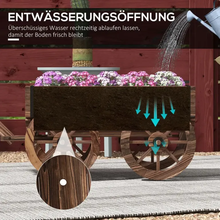 Odlingskrage Blomlåda Trävagn Förkolnad av T