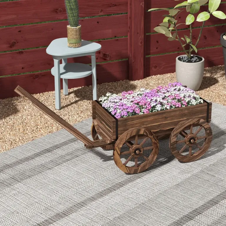 Odlingskrage Blomlåda Trävagn Förkolnad av T