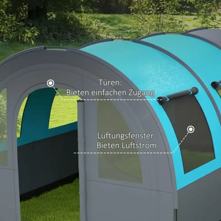 Tunneltält Familjetält Grå av Polyester 6 Personer 2