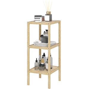 Badrumshylla Stående Hylla Natur av Bambu för Badrum Hylla med 3 Våningar och Fotplatta 33 x 31 x 78 cm