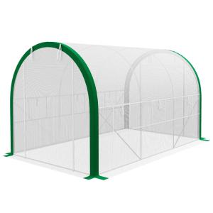 Folieväxthus Tunnelväxthus Vit av Galvaniserat Stål och PE för Trädgård och Balkong med Rulldörr Väderbeständigt 3,58 x 2,1 x 2,1 m