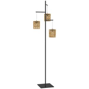 Solar Golvlampa Rottinglampa med Ljussensor Natur av Rotting för Trädgård och Balkong Automatisk Boho Stil Lampa IP44