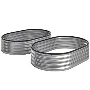 Odlingskrage Metall 2-pack Oval Silver Galvaniserat Stål för Trädgård Planteringslåda med Gummilist Robust och Väderbeständig 135x90x30 cm