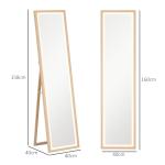 LED Fullängdsspegel med Touchkontroll, Dimbar, 3 Färglägen, Ek, 40x160 cm