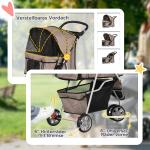 Hundvagn Husdjursvagn Buggy Kaffebrun Polyester för Hundar och Katter Hopfällbar Säker och Bekväm