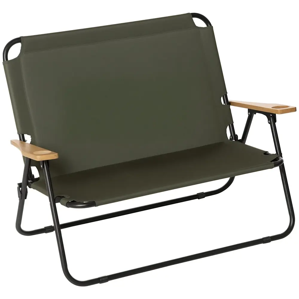Hopfällbar Campingstol med Armstöd och Mugghållare 2-sits