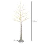 Konstgjord Björk med 120 LED-ljus, 3 Ljusstyrkor, Hopfällbara Grenar, IP44, Vit, 150 cm