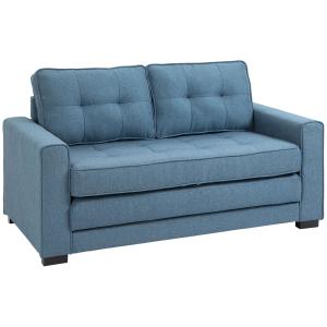 Bäddsoffa 2-Sits i Linnetyg, Kompakt Soffa som Bäddas ut till Säng, Praktisk Gästsäng för Vardagsrum, Blå, 147,5 x 75 x 85 cm