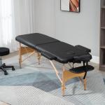 Hopfällbar Massagebänk Svart av Konstläder och Trä för Wellness och Terapi Bärbar med Nackstöd Höjdjusterbar Bekväm Design
