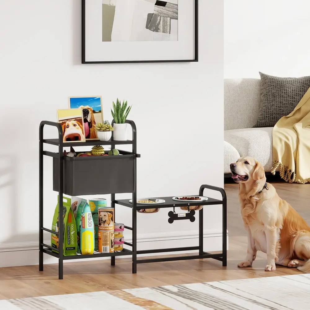 Matbar Hund med Förvaring Svart MDF 90x27x74 Cm