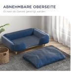 Hundsäng Hundsoffa Mörkblå av Polyester och Trä för Hundar Hundkorg med Träben Bekväm Sovplats Modern Design 96 x 66 x 24 cm
