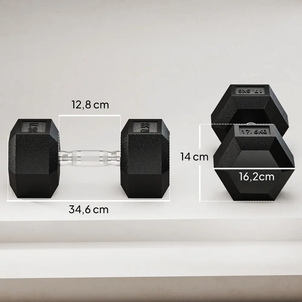 Gjutjärnshantel med Anti-Slip Handtag Svart+Silver 35 Kg