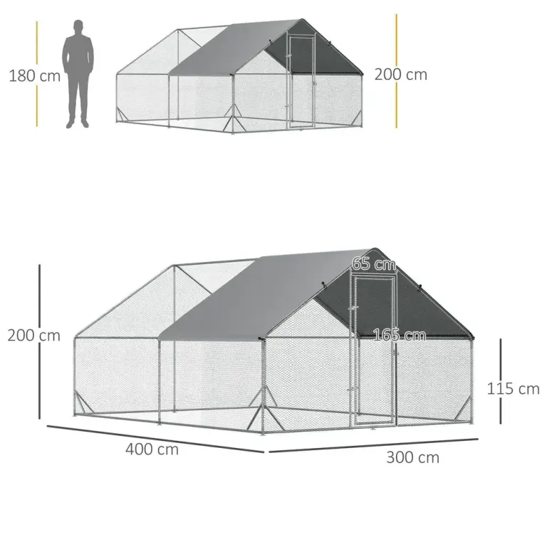 Hönsgård med Tak Rymlig Utegård för Höns 3 x 4 x 2 M
