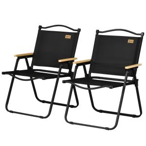 Campingstol Trädgårdsstolar Set med 2 Hopfällbar Svart av Oxford Tyg och Stål för Pool och Strand Trälook Stol