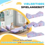 Leksoffa Barnsoffa Rosa av Skum och Sammetslook för Barnrum 5 Delar Modulär Soffa med Liggfunktion för 2-3 Barn