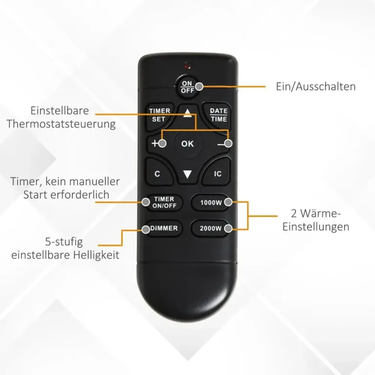 Elektrisk Eldstad 2 Effektnivåer Fjärrkontroll Timer