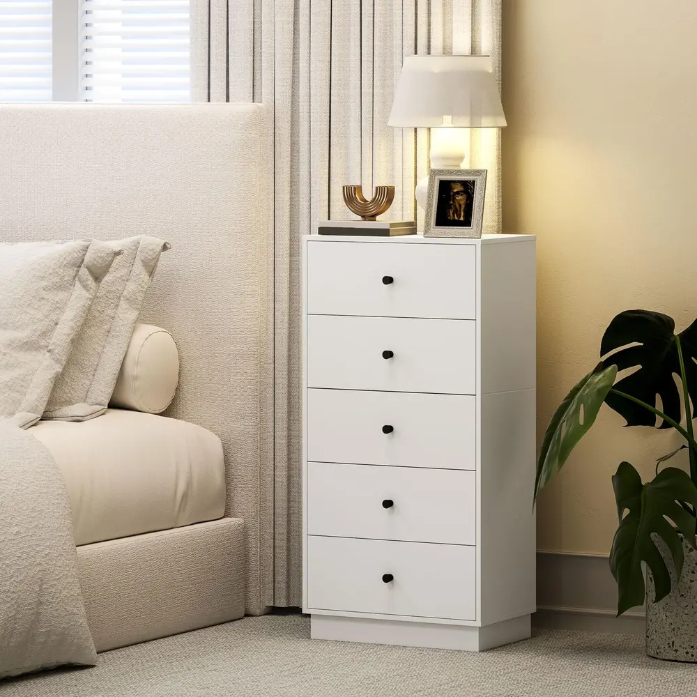 Byrå med 5 Lådor i Trä Modern Stil Vit 47x29x95 cm