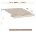 Infällbar Markis med Handvev, Metallram, Polyester, Vit + Beige, 3,95 x 2,45 m