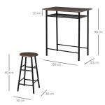 Barbordsset Matgrupp Svart av Metall och MDF för Kök 3 Delar med Barbord och 2 Barstolar Förvaringshylla 80 x 50 x 90 cm